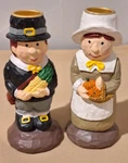 Pair Of Thanksgiving Pilgrim Taper Candlestick Holder Resin Carved Wood Look. Fixed Price $28.35.