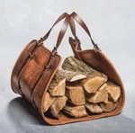 Leather Log Carrier Monogrammed Firewood Tote Chimney. Fixed Price $89.00.