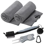 Aulock Golf And Brush Set -16" X 24" Microfiber Towels With Large, Grey. Fixed Price $31.99.