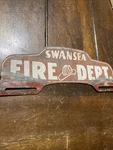 Rare License Plate Topper Swansea, South Carolina Fire Dept. 9-13/16" X 3-3/4". Fixed Price $44.00.