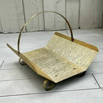 Vtg Mid Century Brutalist Metal Brass Log Holder Hearth Fireplace 18X15.5X7. Fixed Price $95.00.