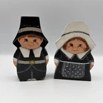 Pilgrim Thanksgiving Candle Holders Woman Hand Painted Wood Folk Art 6. Fixed Price $14.99.