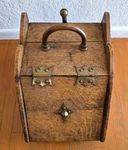 Antique English Oak Wood Copper Handle Coal Bin Scuttle Fireside Victorian Box. Fixed Price $136.00.