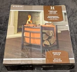 Fireplace Log Bin Firewood Holder Storage Rack Leather Carrier Tote Steel. Fixed Price $85.99.