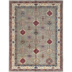 8'10"X11'9" Wrought Iron Gray Soft Pure Wool Hand Knotted Super Kazak Rug R86540. Fixed Price $3598.20.