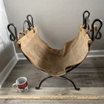 Vtg Firewood Log Carrier Rack Fireplace Holder Suede Folding. Fixed Price $149.95.
