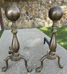 Vintage Pair Of Brass Cast Cannonball Fireplace Andirons Claw Feet Regency. Fixed Price $175.00.