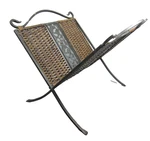 Vintage Wrought Iron & Rattan Magazine Kindling Firewood Log Holder Folding. Fixed Price $39.99.
