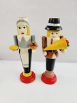 Folk Hand Painted Wood & Woman Pilgrim Tapered Candle Holders Thanksgiving. Fixed Price $17.11.
