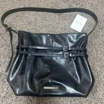 Matin Kim Black Bicolor Shoulder Bag With Double Belted Straps Used From Japan. Fixed Price $328.00.