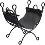 Elegant Black Log Rack With Canvas Carrier - Unique Ring Swirl Design. Fixed Price $139.99.