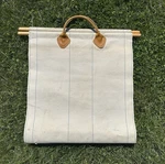 Vtg Ll Bean Tan Canvas Firewood Log Tote Carrier Bag Freeport Oak Handles. Fixed Price $79.99.