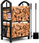Firewood Rack Indoor With Tools 5-PIECE Fireplace Set Holder Outdoor. Fixed Price $94.82.
