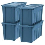 Iris Usa Storage Totes, 31 Gal Stackable Bins With Handles & Lids, 4 Pack, Navy. Fixed Price $129.99.
