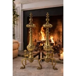 Antique 19TH Century Brass Fireplace Andirons 22" Colonial Hearth Log Holders. Fixed Price $425.00.