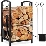 5-PIECE Wrought Iron Firewood Log Rack Set With Tools For Fireplace & Pit. Fixed Price $85.99.