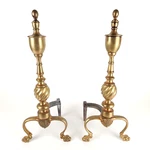 Antique Andirons Solid Brass Pair Heavy Colonial Federal Fireplace Log Holder 16. Fixed Price $350.00.