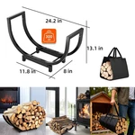 24 Inch Firewood Rack W/ Log Carrier Bag Metal Storage Organizer Tool. Fixed Price $48.99.