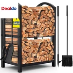 Firewood Rack Indoor With Tools 5-PIECE Fireplace Set Holder Outdoor. Fixed Price $82.00.