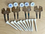Security Pacific Bank Wood Golf Tees, Ball Markers, Divot Tool Lot. Fixed Price $22.00.
