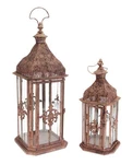 Melrose Set Of Brick Brown Antique Rustic Pillar Candle Holder Lanterns 24". Fixed Price $150.49.