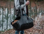 Black Leather Firewood Carrier Tote Bag Luxury Fireplace Log Holder Large. Fixed Price $250.00.