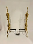 Brass Colonial Style Fire Dogs Finial Tops Pair Holders Holds Logs Place. Fixed Price $129.86.