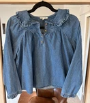 Copper Key Light-wash Blue Denim Blouse Ruffled Collar And Front Button Sz Xl. Fixed Price $12.00.