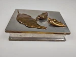 Hollywood Regency Mid Century Steel And Brass Leaves Heavy Trinket Box 6" 4". Fixed Price $55.00.