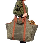 Green Leather Indoor Fireplace Log Holder Carrier Tote For Firewood Rack. Fixed Price $46.42.
