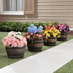 Set Of 4 Whiskey Barrel Planter Rustic Wood Look Patio Lawn Garden Outdoor Decor. Fixed Price $49.98.
