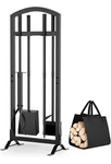 6 Pcs Fireplace Tools Set With Log Carrier, Hxjljy 34" Accessories. Fixed Price $98.00.