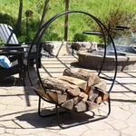 48 In Black Powder-coated Steel Firewood Log Hoop Rack By Sunnydaze. Fixed Price $89.95.