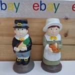 Thanksgiving 5 Pilgrim Couple Resin-coated Wood Carved Candle Holders Telaflora. Fixed Price $12.00.