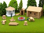 11 Pc Scenery Scale 3D Model Railroad Train Gazebo, Log Cabin, Outhouse. Fixed Price $16.97.