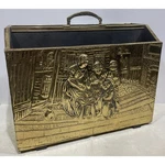 Antique Style Hammered Brass & Wood Magazine Holder Or Kindling Made England. Fixed Price $90.00.