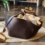 Leather Firewood Carrier Bag, Handmade Log Tote, Fireplace Accessory Gift Basket. Fixed Price $163.78.
