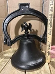 Antique Original Cast-iron Old School Bell Church Independence W Mount. Fixed Price $350.00.