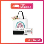 Buryeah 2 Pcs Teacher Appreciation Gift For Women Canvas Tote Bag Makeup Tha. Fixed Price $22.57.