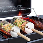 Rolling Grill Basket Stainless Steel Removable Handle Bbq Smoker Cook Ivtivfu. Fixed Price $46.99.