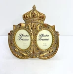 Vintage Ornate Gold Gypsum Double Photo Frame Regal Crown Fleur De Lis 3X3.5. Fixed Price $34.50.