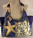 Paul Brent Canvas Beach Bag Tote Purse Starfish Wood Beads Faux Mirror Hang Tag. Fixed Price $13.99.