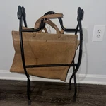 Vtg Firewood Log Carrier Rack Fireplace Holder Suede Folding. Fixed Price $127.50.