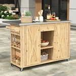 Wood Kitchen Island Stainless Steel Top Towel Spice Racks Bottle Opener. Fixed Price $500.00.