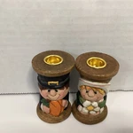 Mini Set Of 2 Pilgrim Spool Candle Holders Wood Carved Midwest Cannon Falls. Fixed Price $13.95.