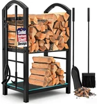 Amagabeli Garden & Home Firewood Rack Indoor With Tools 5-PIECE Fireplace. Fixed Price $72.17.