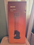 Vintage Sears Deluxe Fireplace Tool Set 4 Piece Satin Black Nos. Fixed Price $33.00.