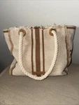 American Leather Co. Haven Canvas Tote Nutmeg Stripe With Rope Double Handle. Fixed Price $19.99.