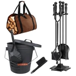 Ash Bucket With Shovel & 5 Pcs Fireplace Tools Set Firewood Carrier Log Bag. Fixed Price $43.77.