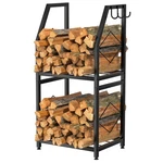 Firewood Rack For Indoor, 2-TIER Holder With 3 Hanging Hooks. Fixed Price $126.19.